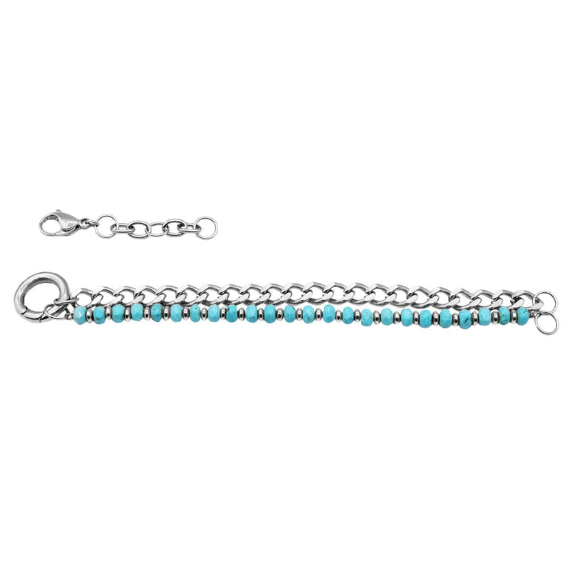 Genuine Stone and Stainless Steel Chain Bracelet