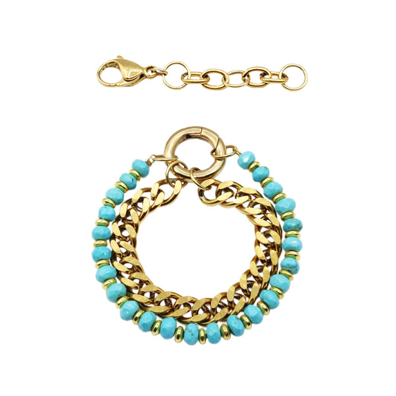 Genuine Stone and Stainless Steel Chain Bracelet