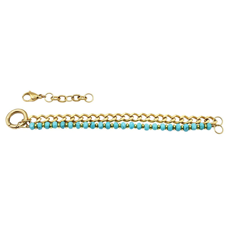 Genuine Stone and Stainless Steel Chain Bracelet