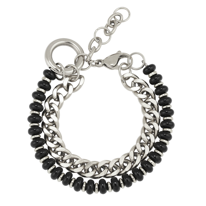 Genuine Stone and Stainless Steel Chain Bracelet