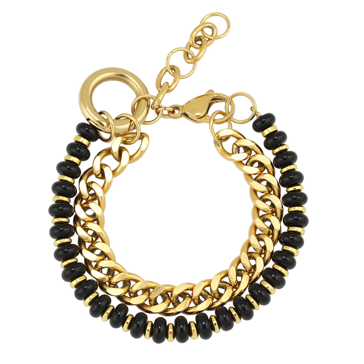 Genuine Stone and Stainless Steel Chain Bracelet