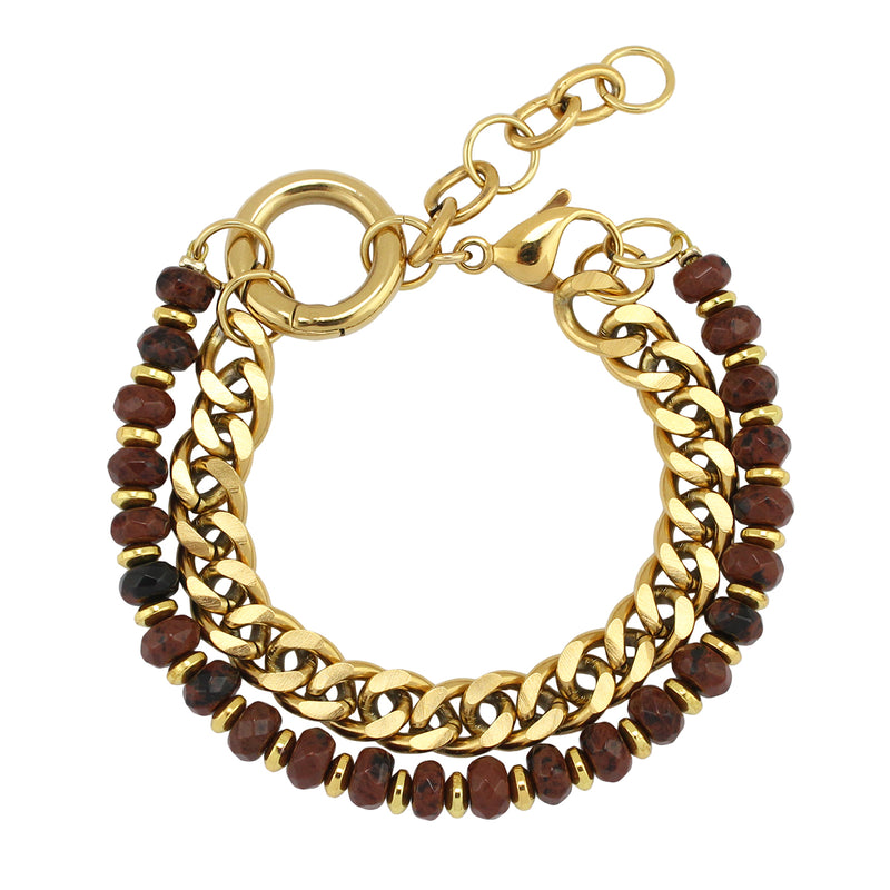 Genuine Stone and Stainless Steel Chain Bracelet