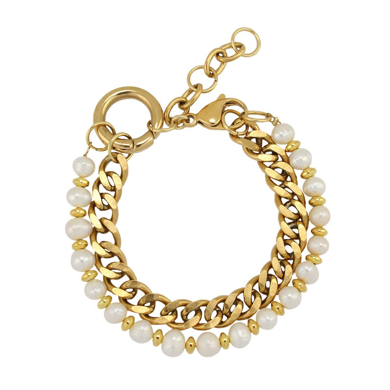 Genuine Stone and Stainless Steel Chain Bracelet