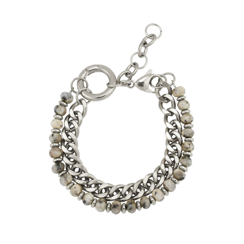 Genuine Stone and Stainless Steel Chain Bracelet