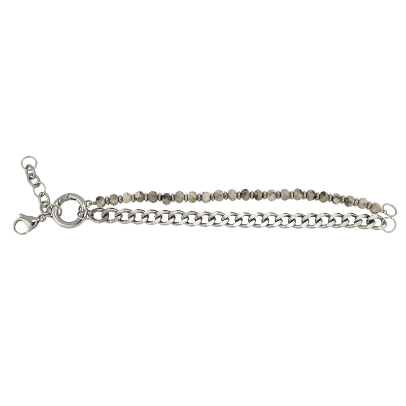 Genuine Stone and Stainless Steel Chain Bracelet