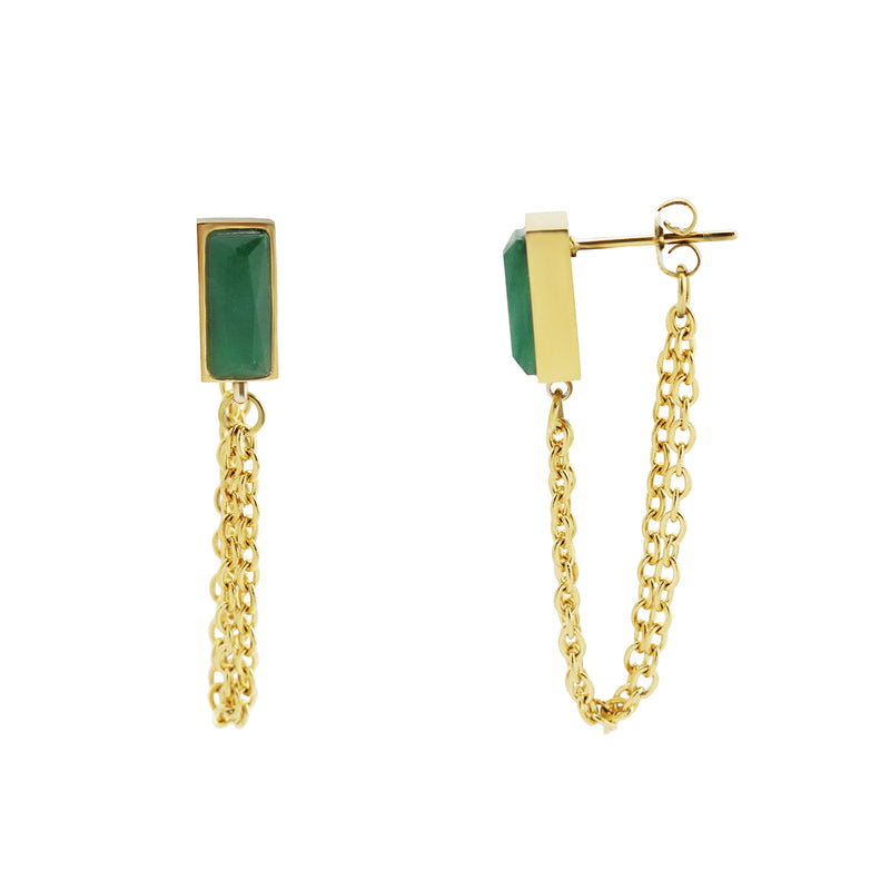 Stainless Steel and Genuine Stone Loop Chain Earrings
