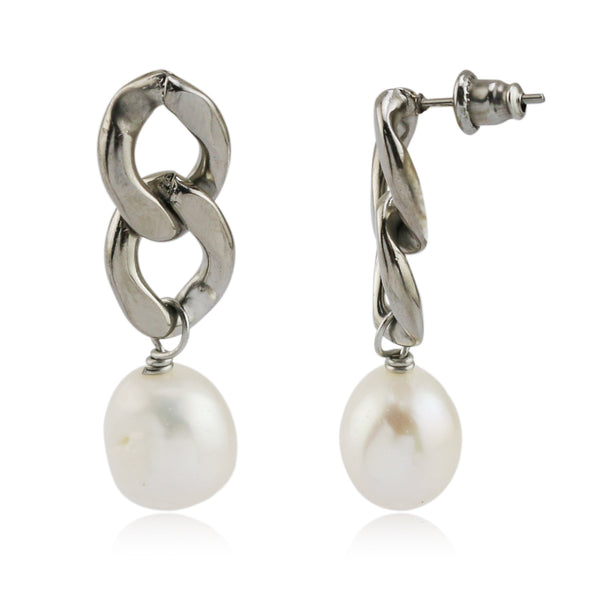 Eights Curb Chain Drop Earring with Pearl
