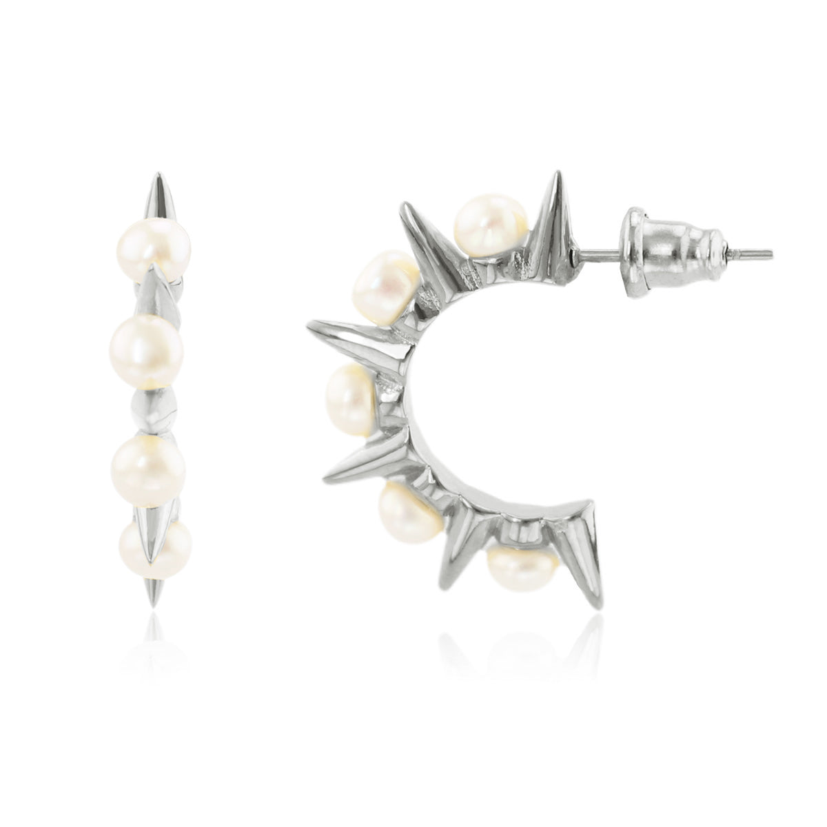 Spike and Pearl Hoop Earrings
