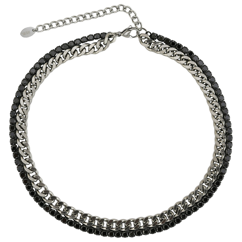 CZ and Stainless Steel Chain Necklace Set