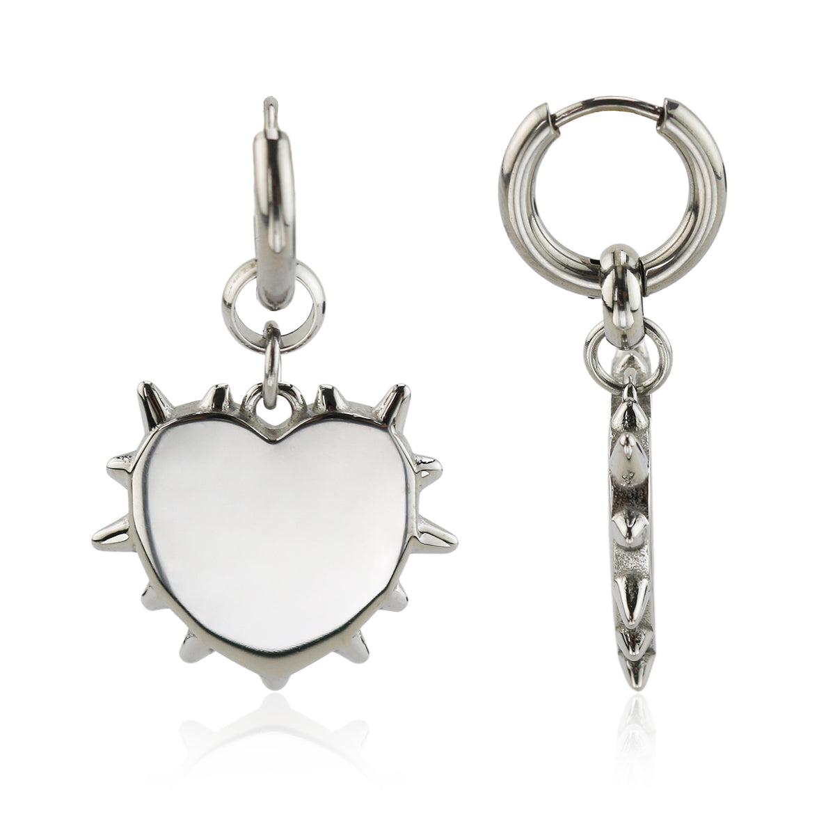 Stainless Steel Spiked Heart Dangle Earring