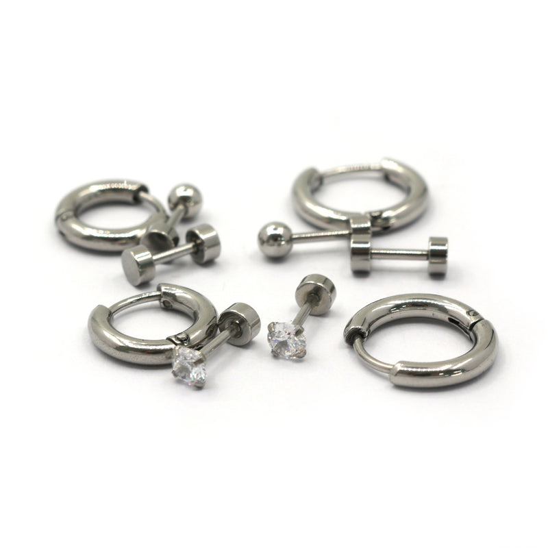 Set of 5 Stainless Steel Earrings: Hoops and Studs