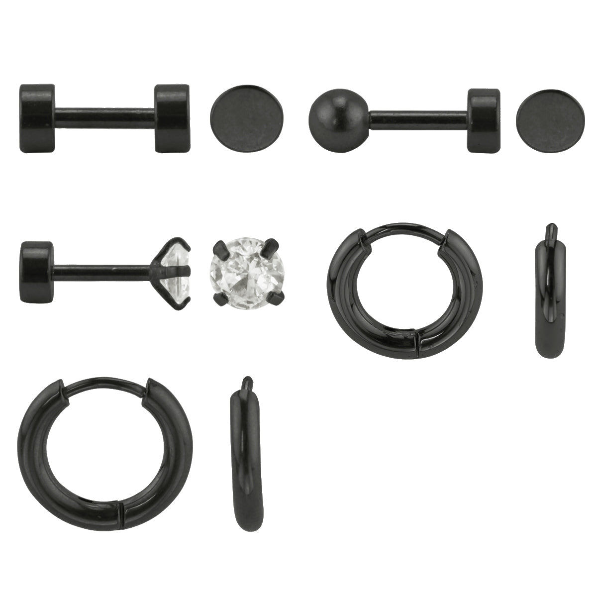 Set of 5 Stainless Steel Earrings: Hoops and Studs
