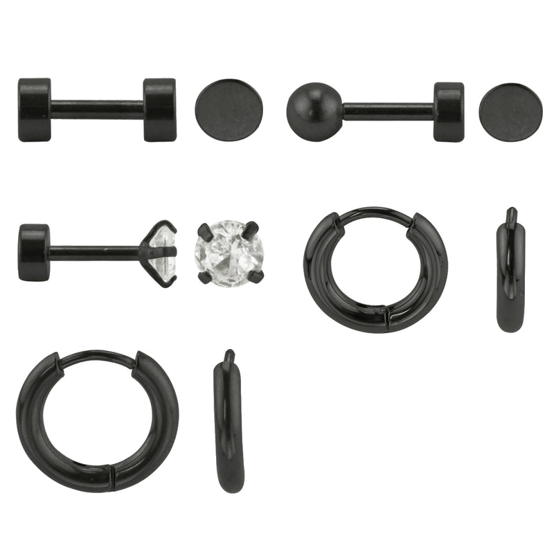 Set of 5 Stainless Steel Earrings: Hoops and Studs
