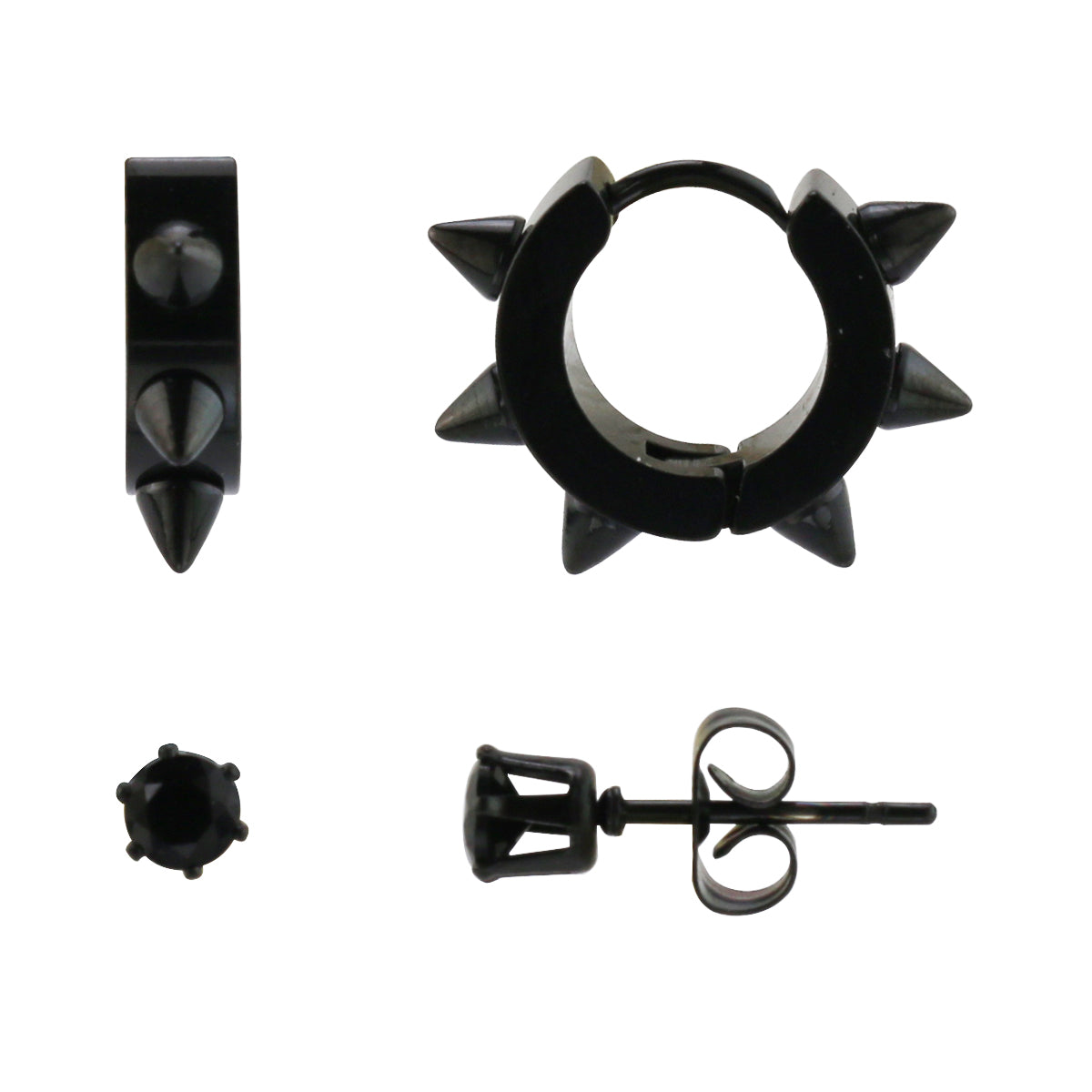 Black-Plated Stainless Steel Earring Set