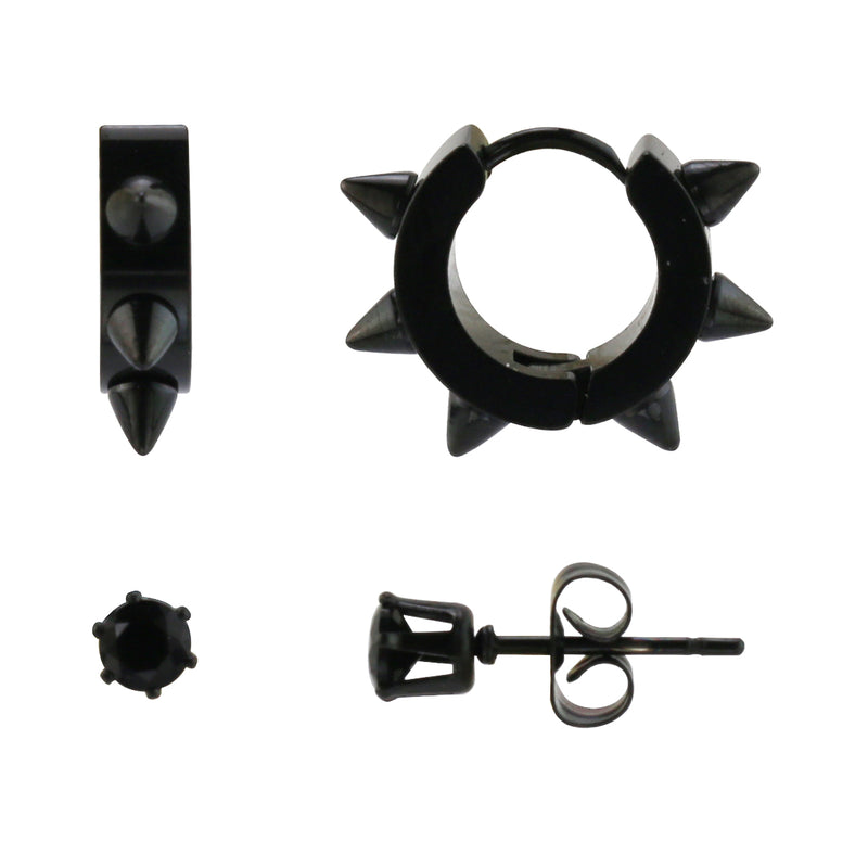 Black-Plated Stainless Steel Earring Set