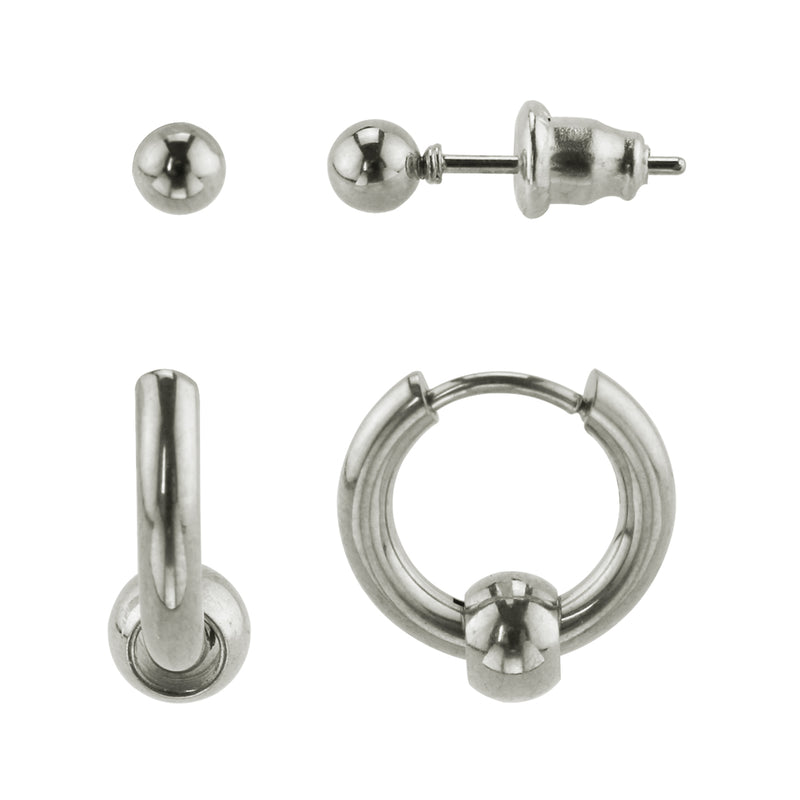 Stainless Steel Earring Set: Huggie and Stud