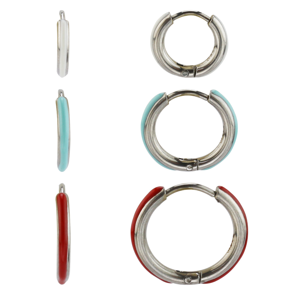 3 Pairs of Hoop Earrings in Stainless Steel