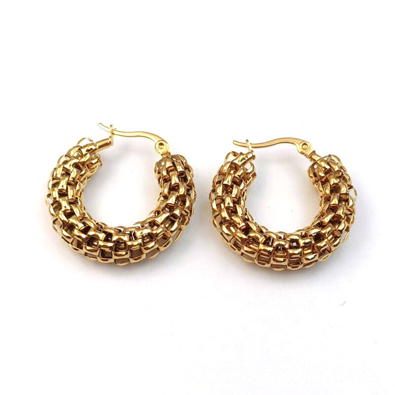 Gold-Plated Stainless Steel Chain Hoop Earrings