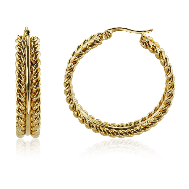 Stainless Steel Large Twisted Texture Hoop Earrings