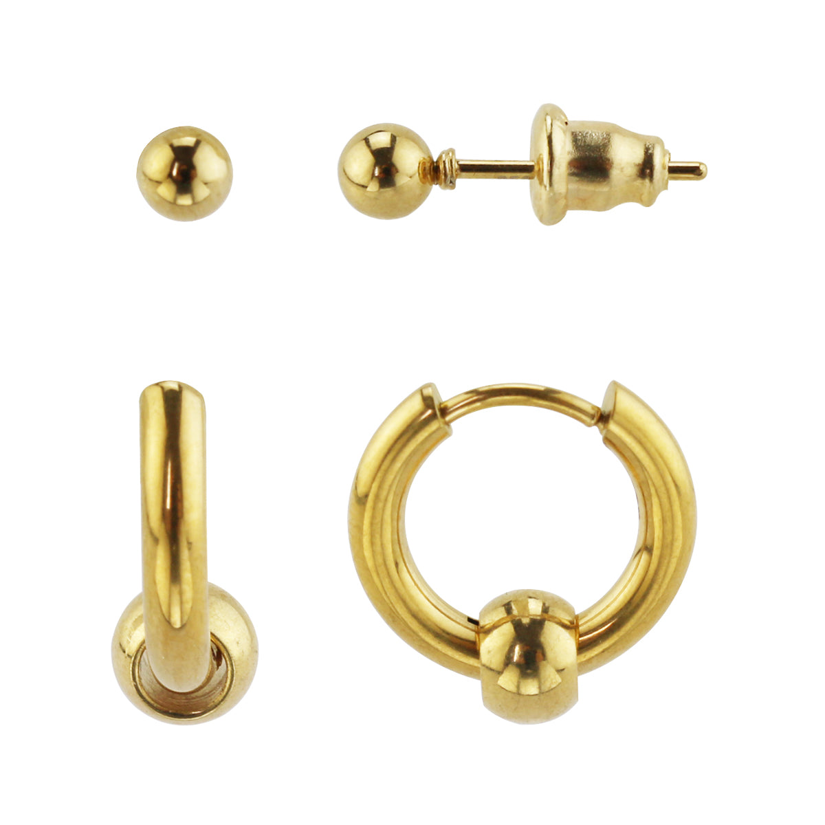 Stainless Steel Earring Set: Huggie and Stud