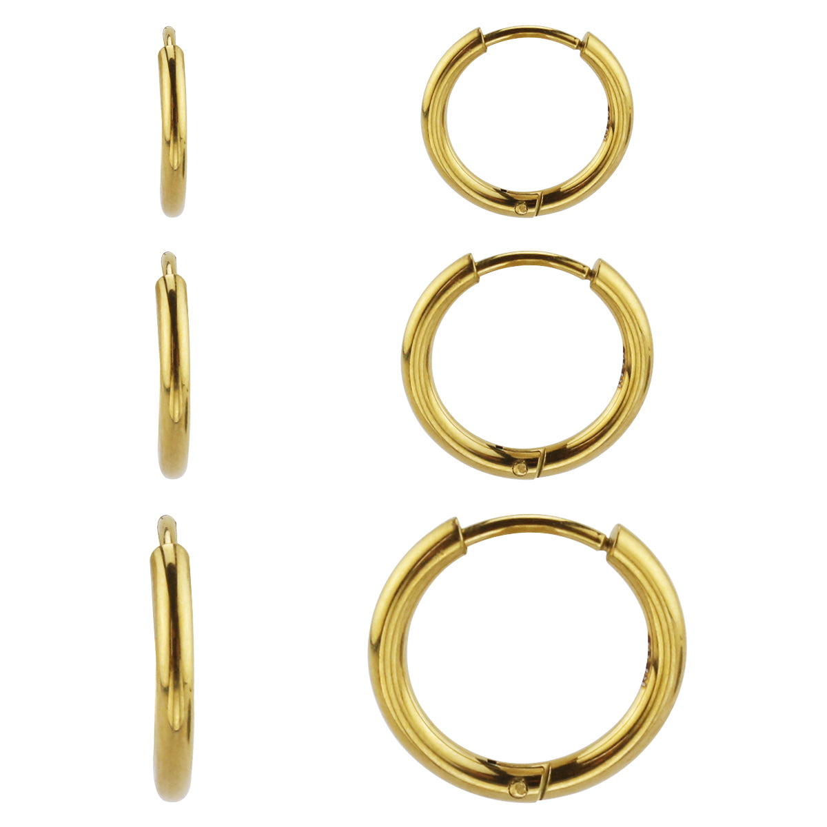 3 Pairs of Hoop Earrings in Stainless Steel