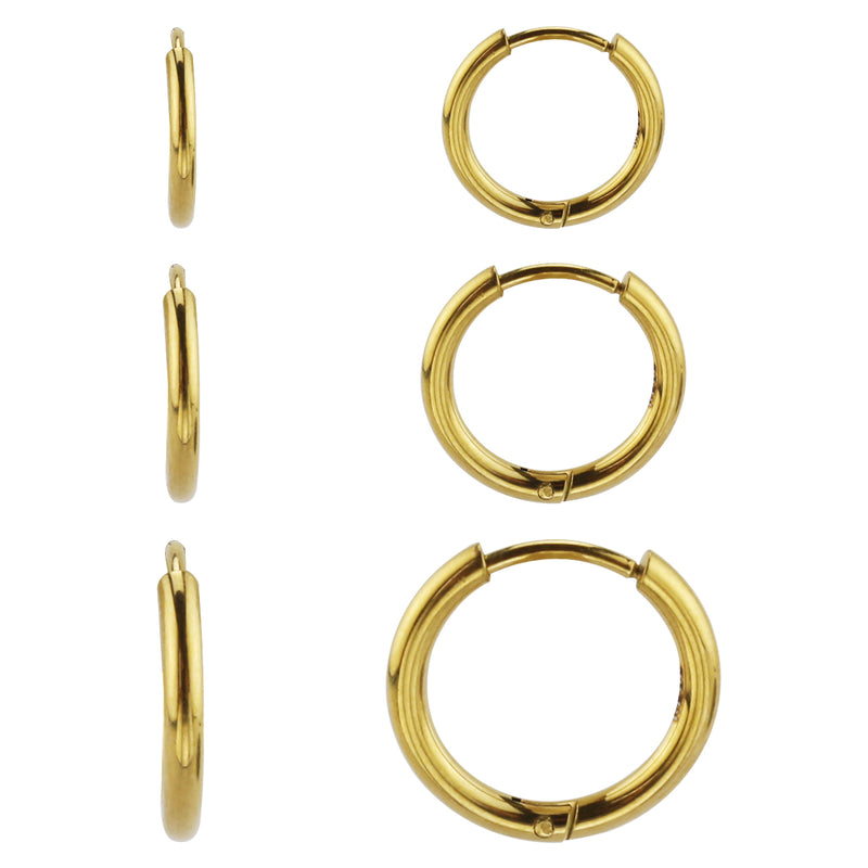 3 Pairs of Hoop Earrings in Stainless Steel
