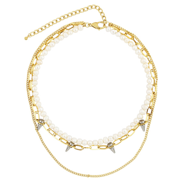 Ash Pearl and Spike Layered Necklace