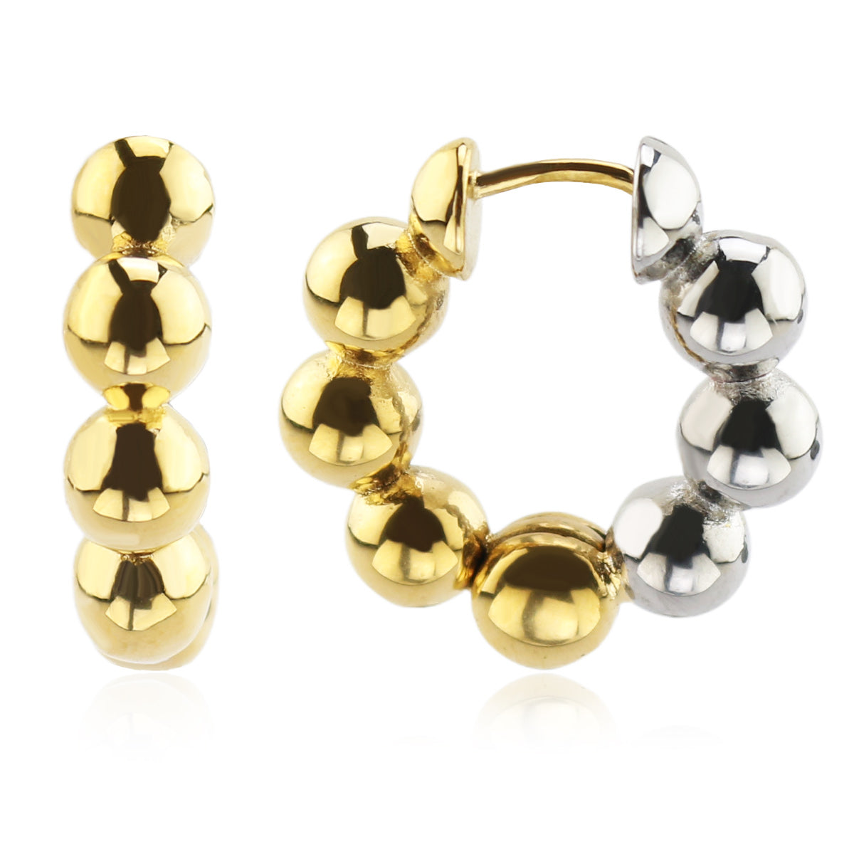 Two-Tone Stainless Steel Beaded Huggie Earrings