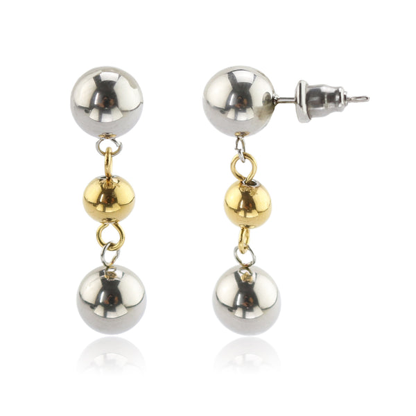 Stainless Steel Two-Tone Bead Drop Earrings