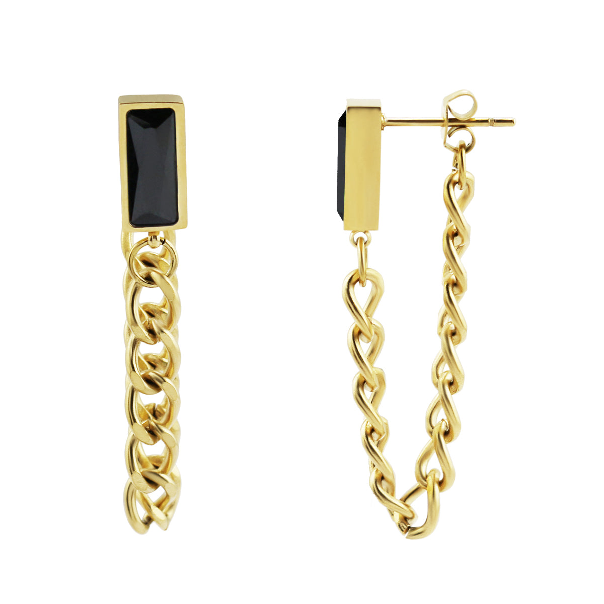 Stainless Steel Chain and Gemstone Earrings