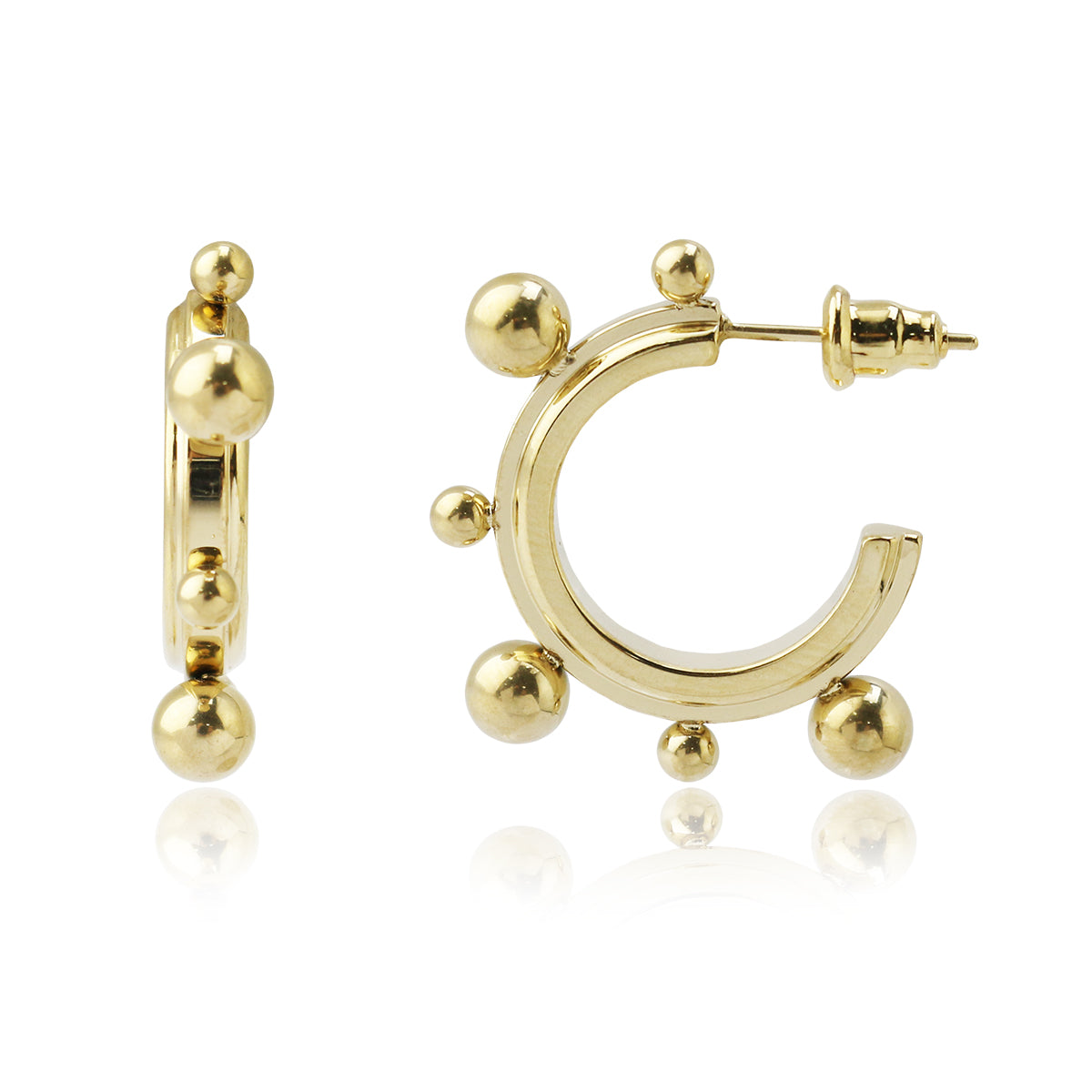 Stainless Steel Bead on Hoop Earrings