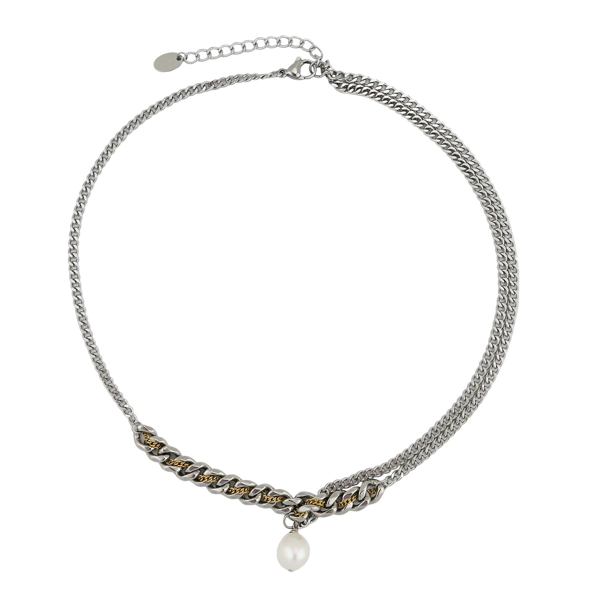 Pearl and Stainless Steel Chain Necklace