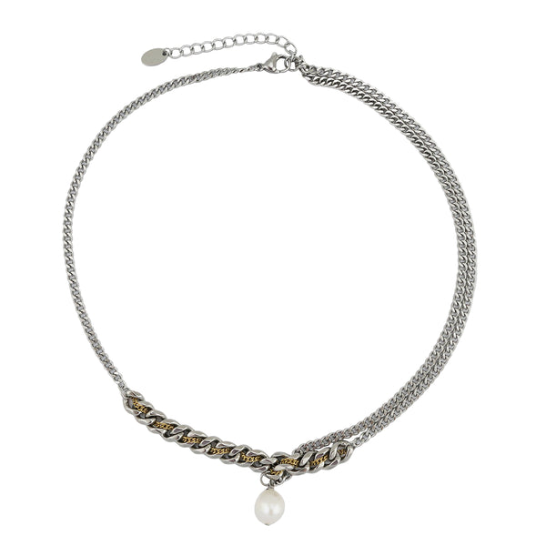 Pearl and Stainless Steel Chain Necklace