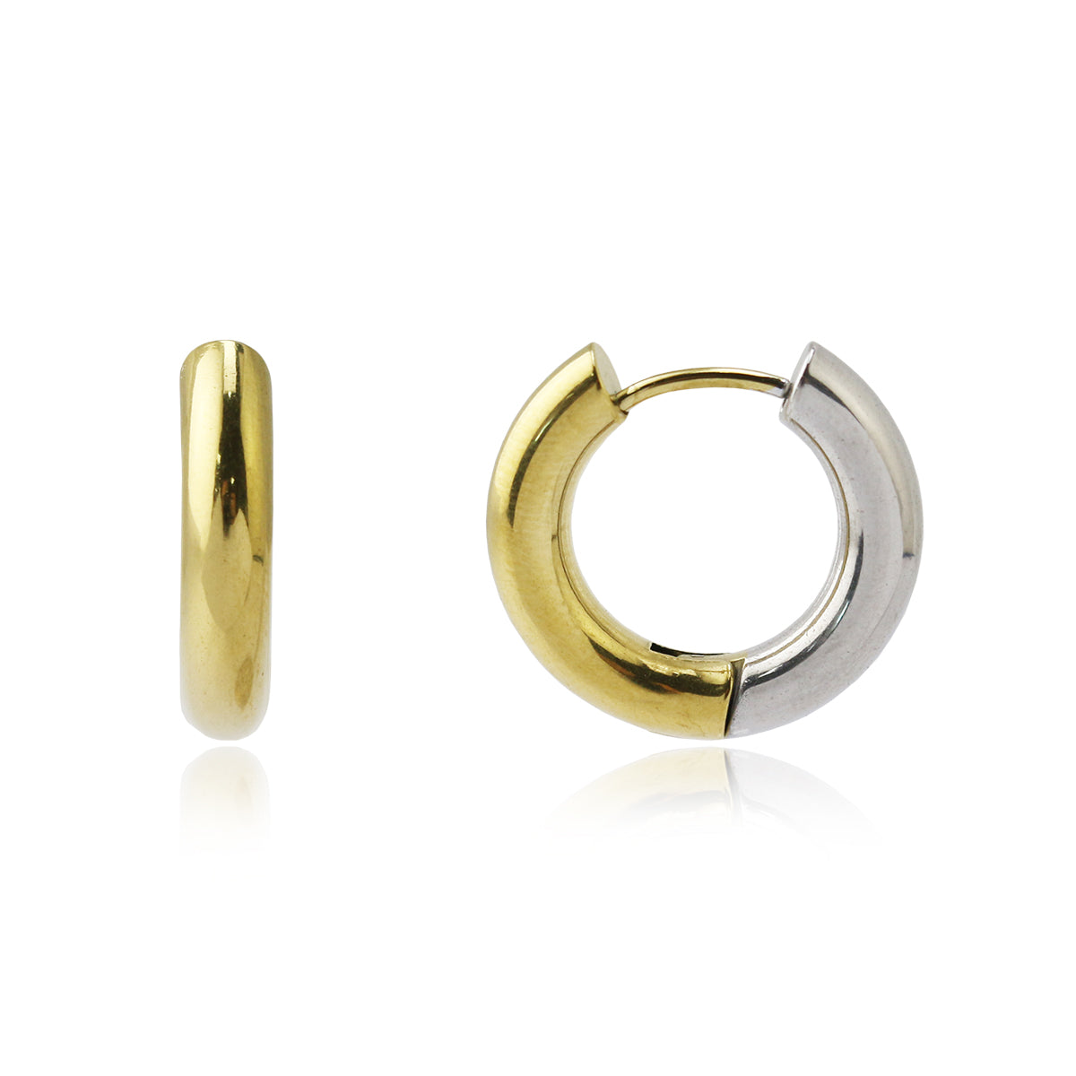 Two Tone Huggie Hoop Earrings in Stainless Steel