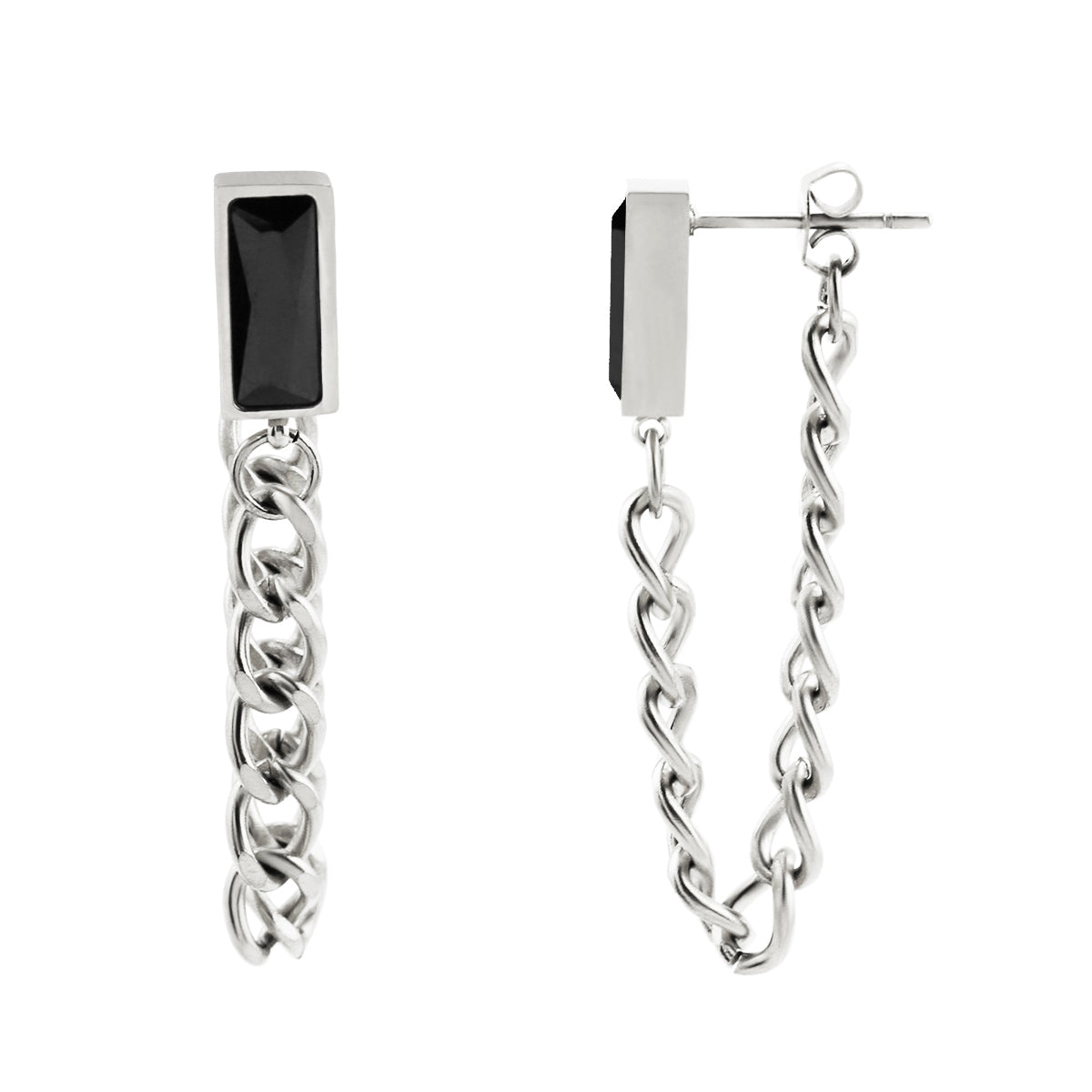 Stainless Steel Chain and Gemstone Earrings