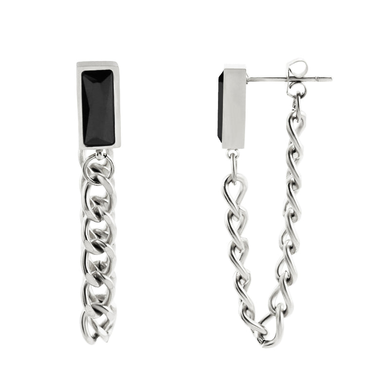 Stainless Steel Chain and Gemstone Earrings