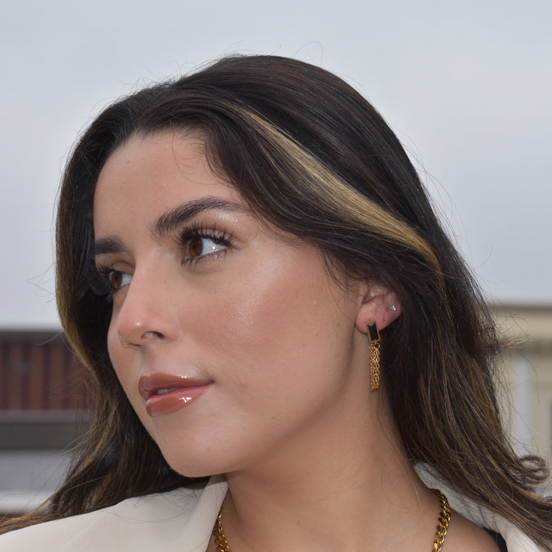 Stainless Steel Chain and Gemstone Earrings