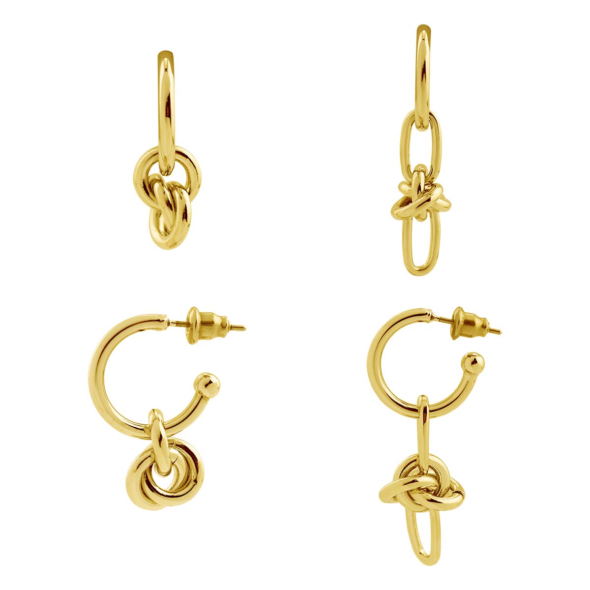 Knot and Chain Mismatch Earrings in Stainless Steel