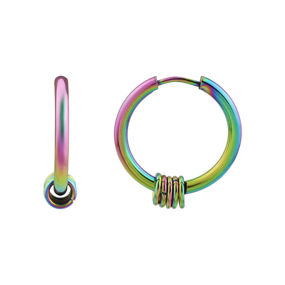 Rainbow-Plated Huggie Earrings in Stainless Steel